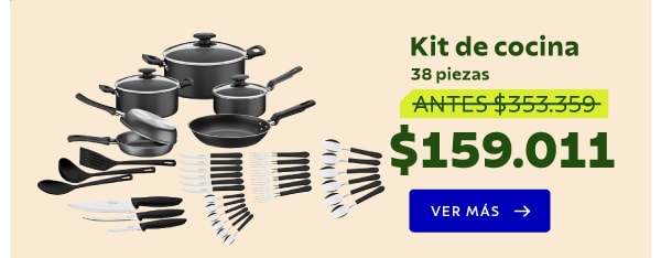 Kit de cocina 38 piezas ANTES $353.359 $159.011 VER MÁS